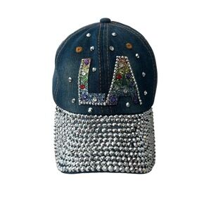 LA Los Angeles Rhinestone Bling Cap Hat Denim
